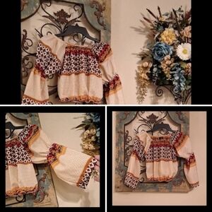 Bohemian Patterned Women's Crop Top - Cream/Brn. NWOT Size Small